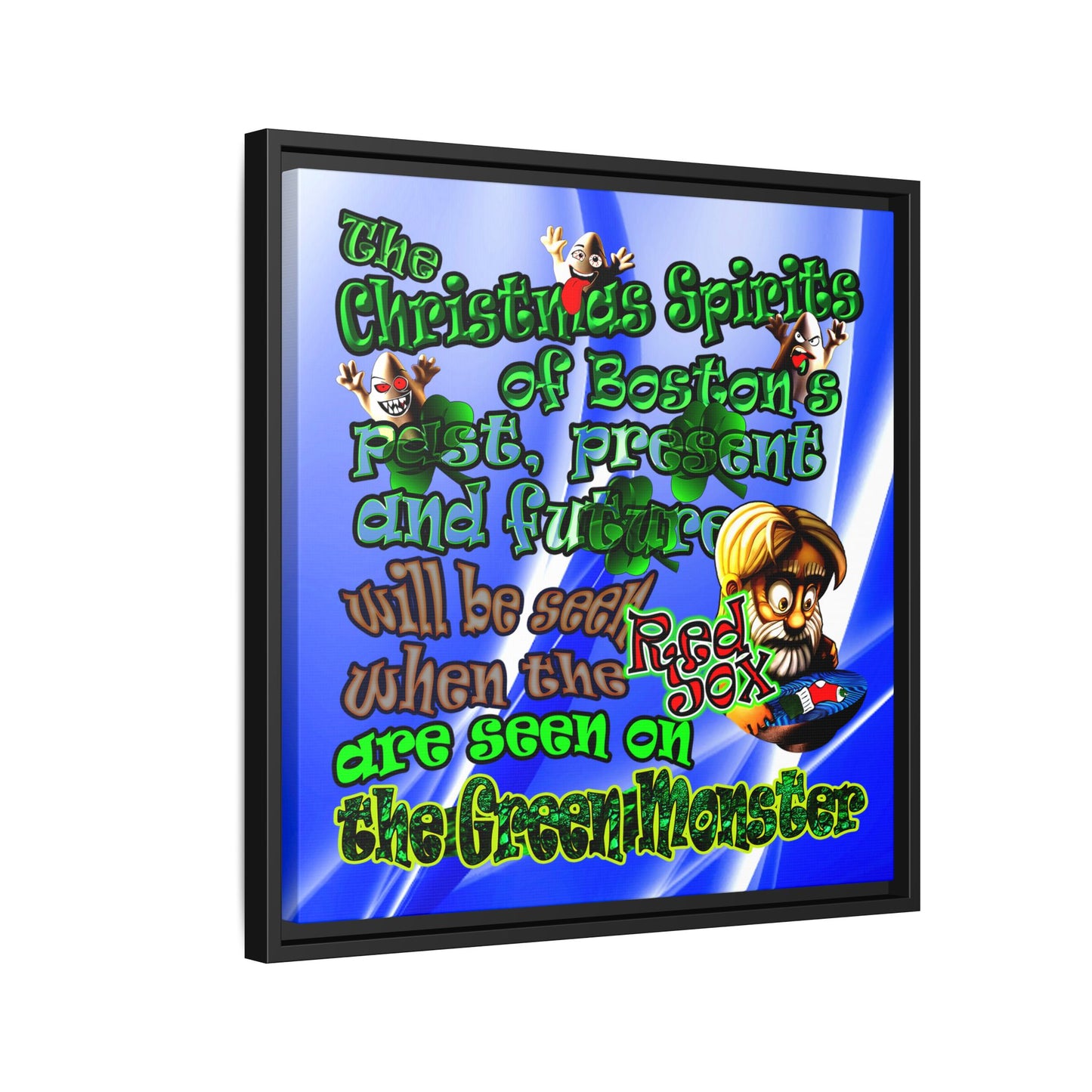 christmas spirits of boston - framed canvas art (blue-white wave)
