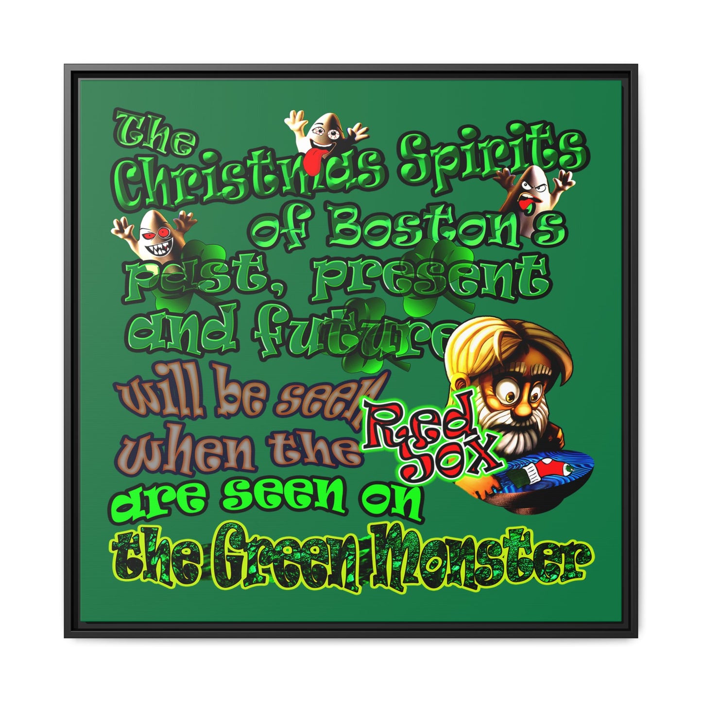 christmas spirits of boston - framed canvas art (dark green)