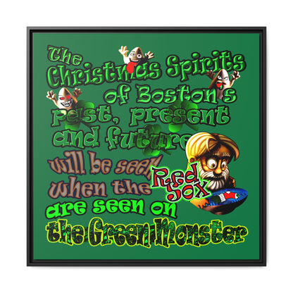 christmas spirits of boston - framed canvas art (dark green)