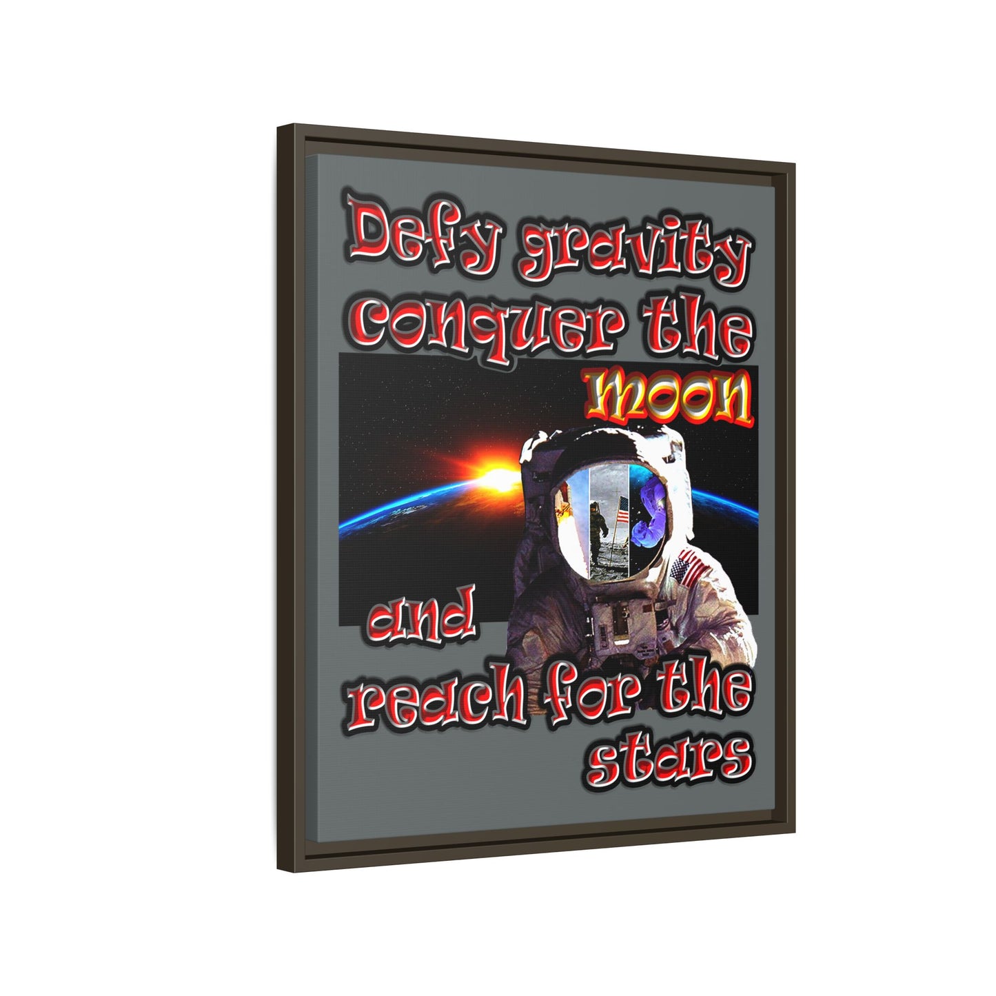 defy conquer reach - framed canvas art (dark grey)