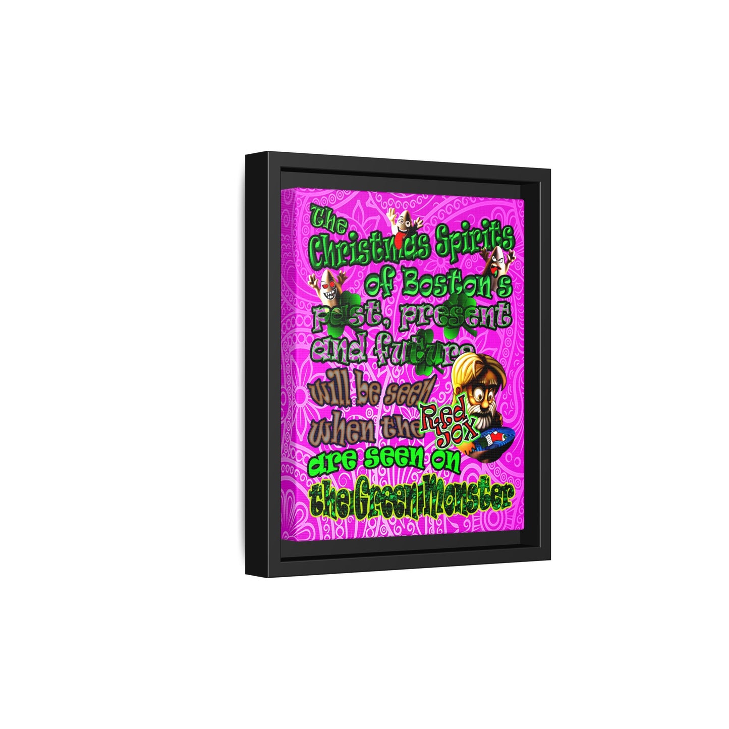 christmas spirits of boston - framed canvas art (pink swirl)