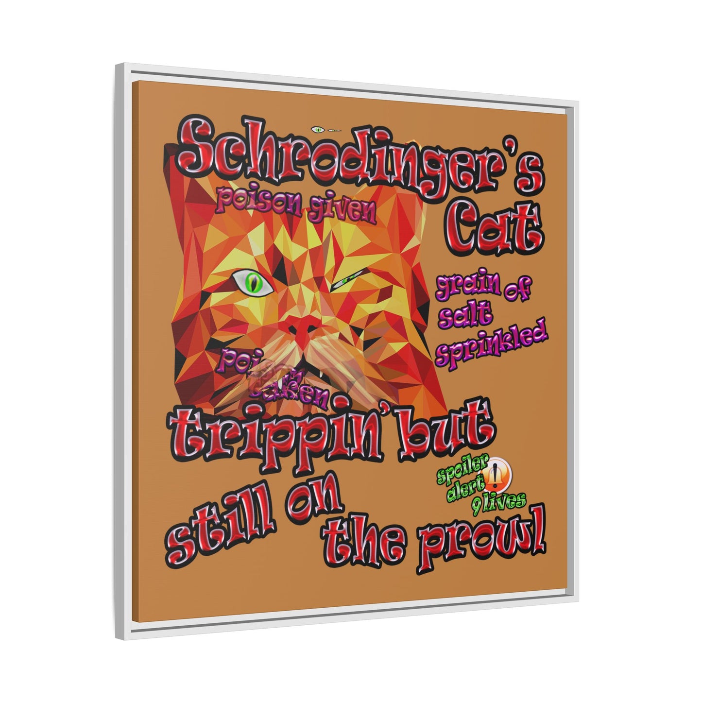 schrodinger's cat - framed canvas art (light brown)