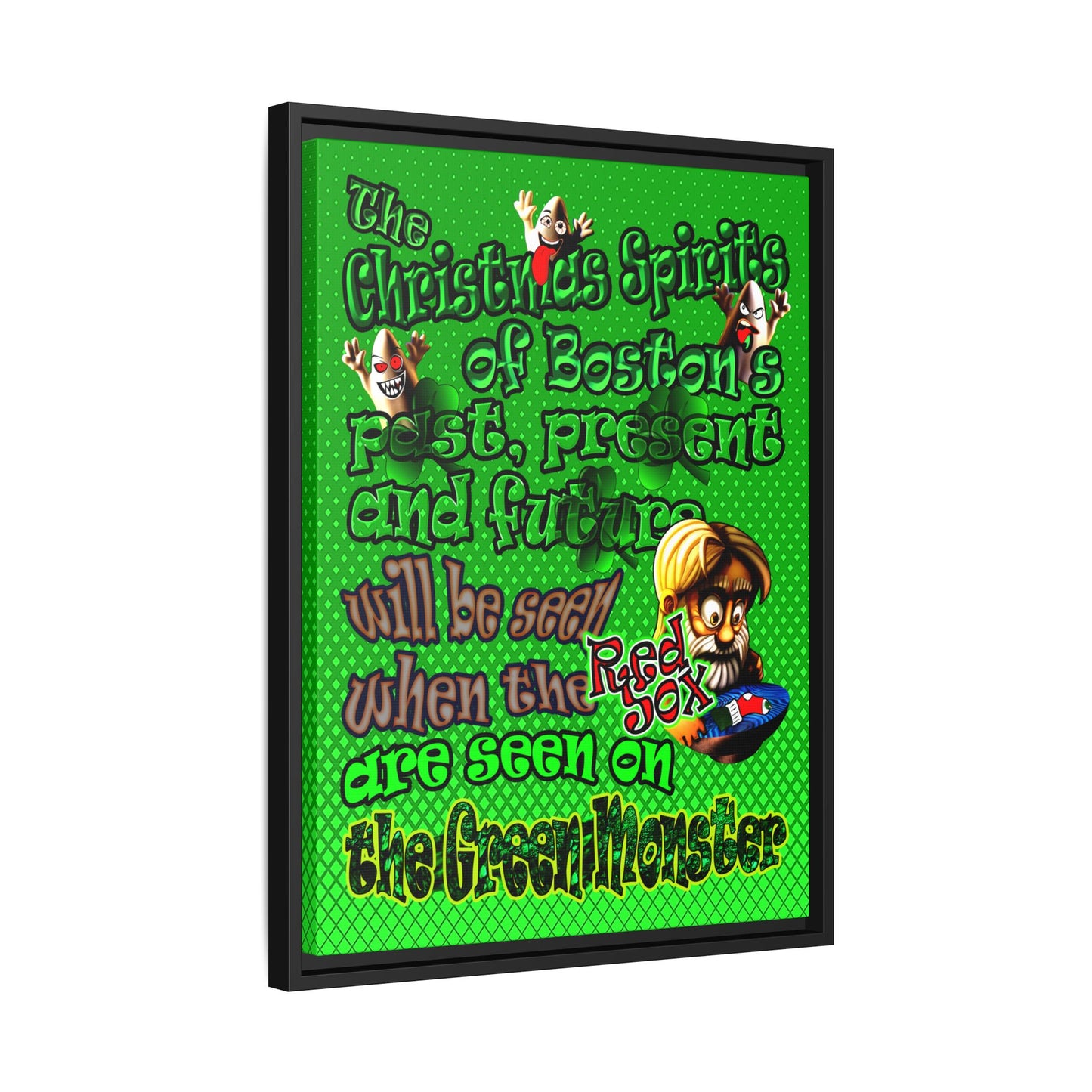 christmas spirits of boston - framed canvas art (logo green)