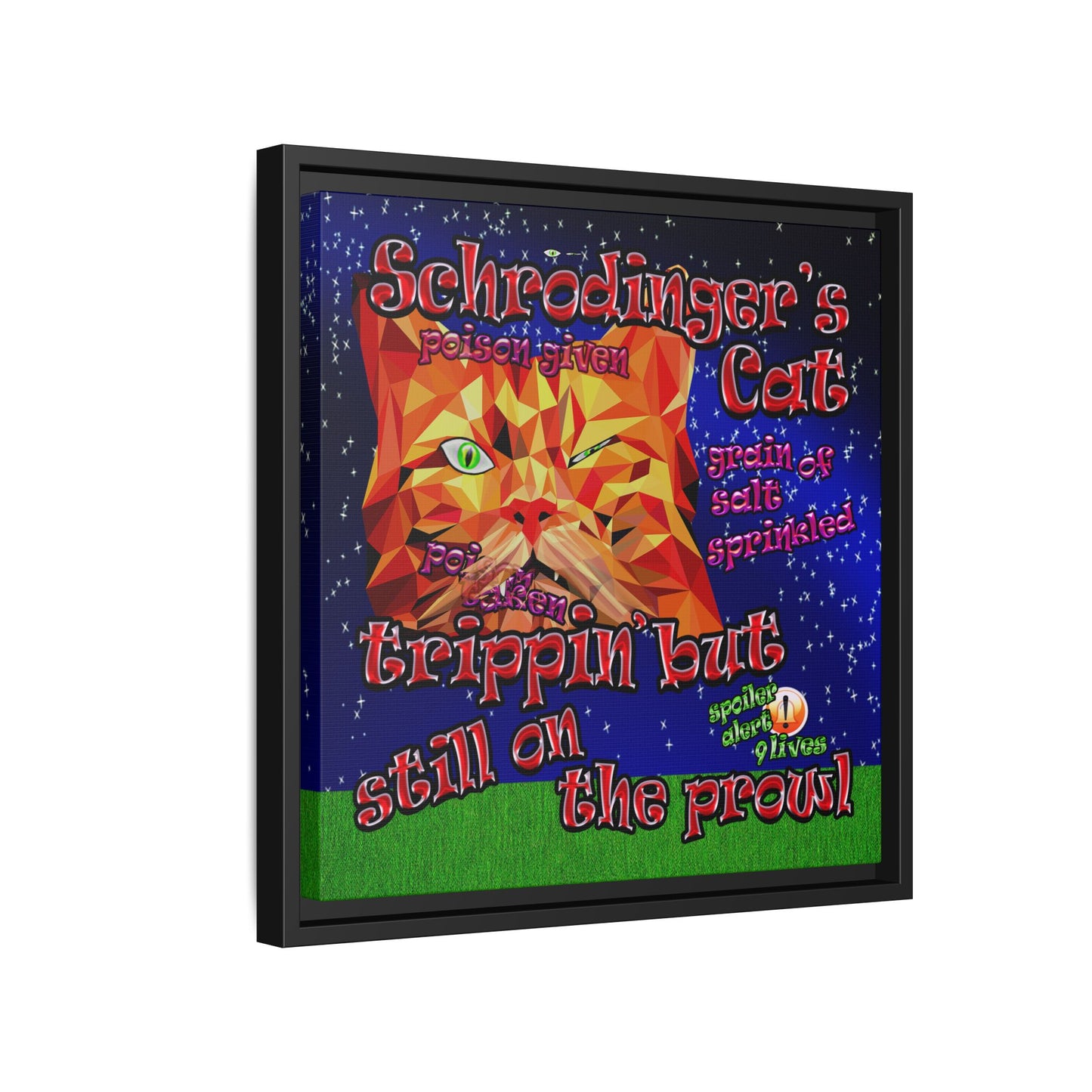 schrodinger's cat - framed canvas art ('snoops' background)