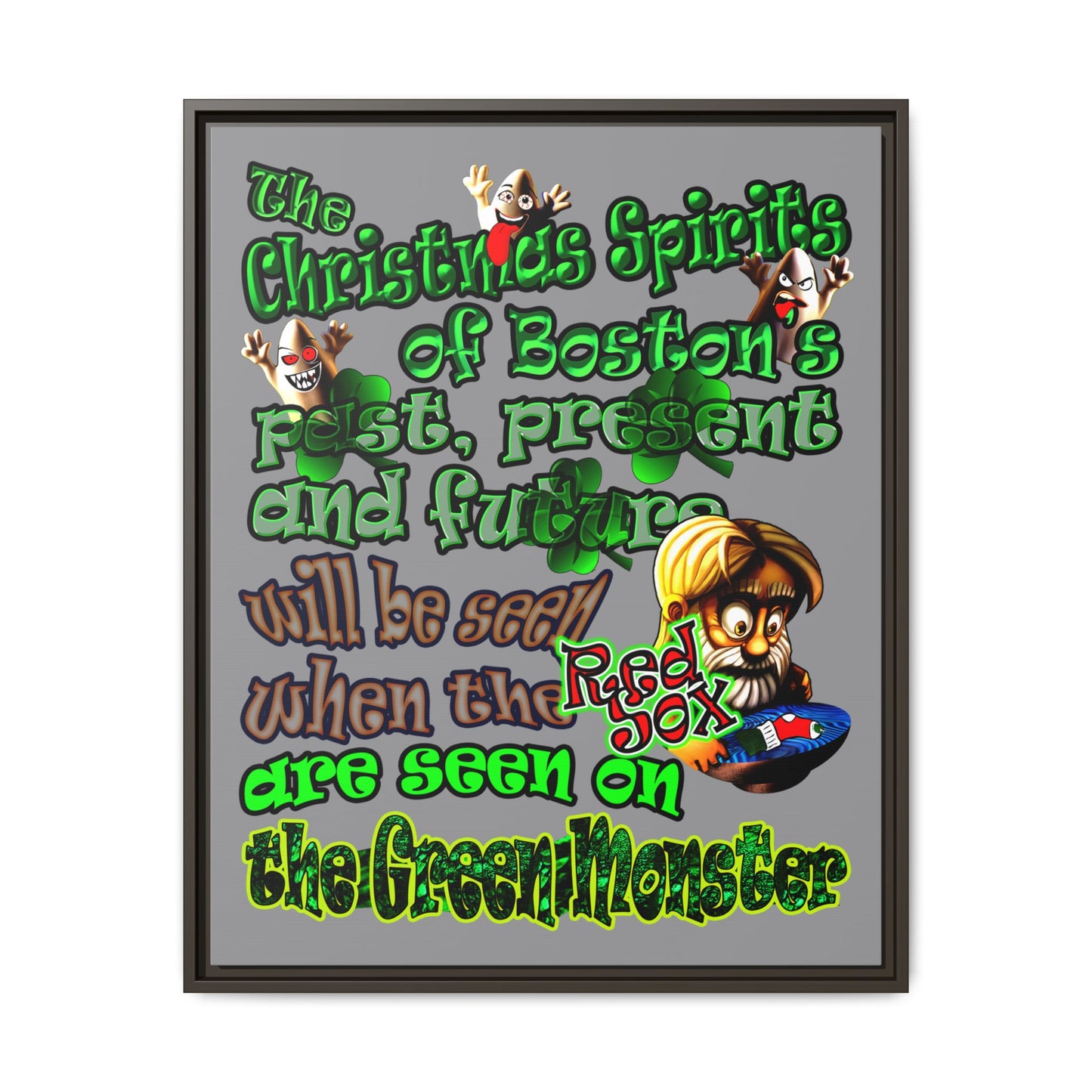 christmas spirits of boston - framed canvas art (grey)