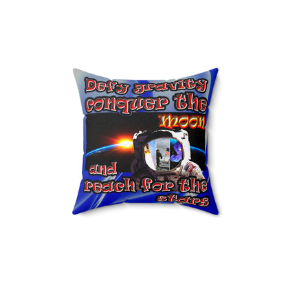 defy conquer reach - Spun Polyester Square Pillow - (blue-white wave)