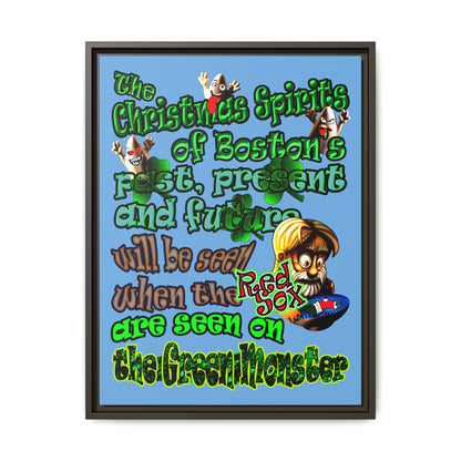 christmas spirits of boston - framed canvas art (light blue)