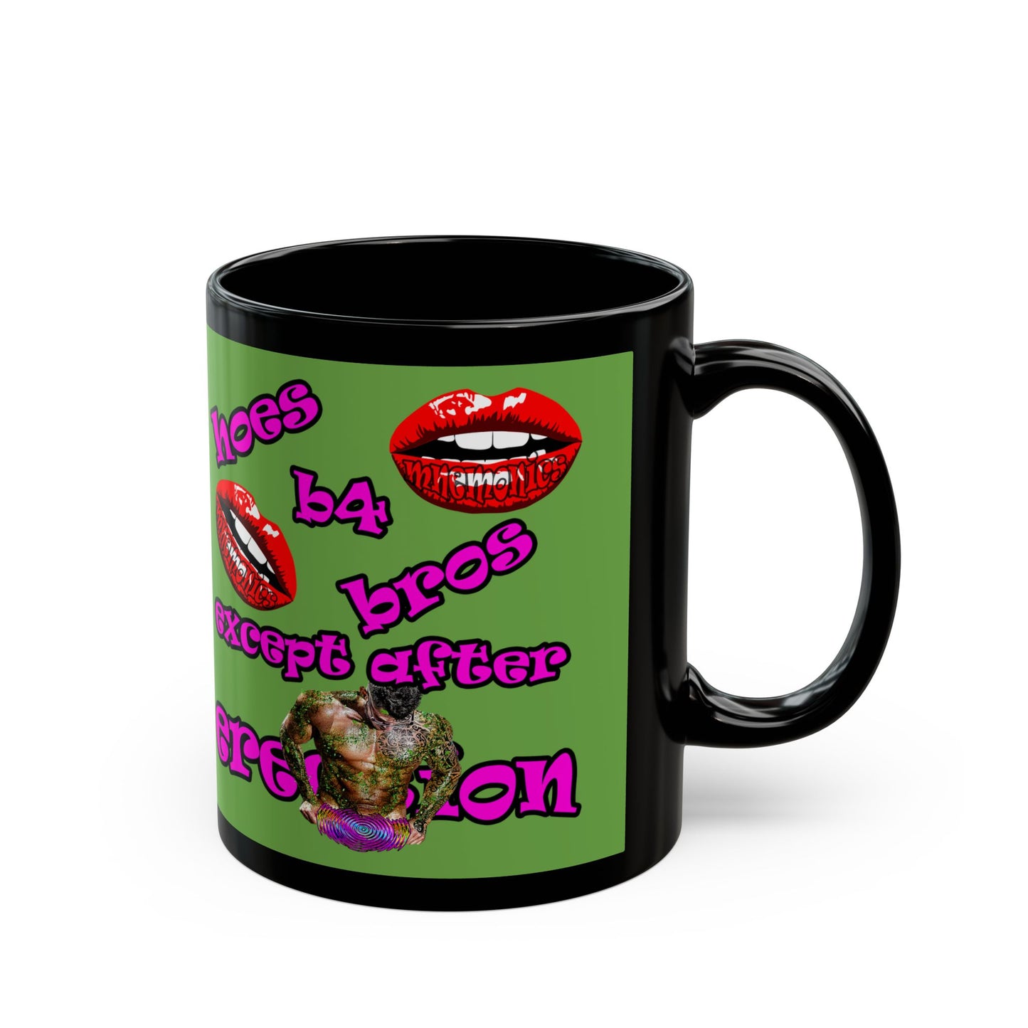 hoes b4 bros - Black Mug (green)