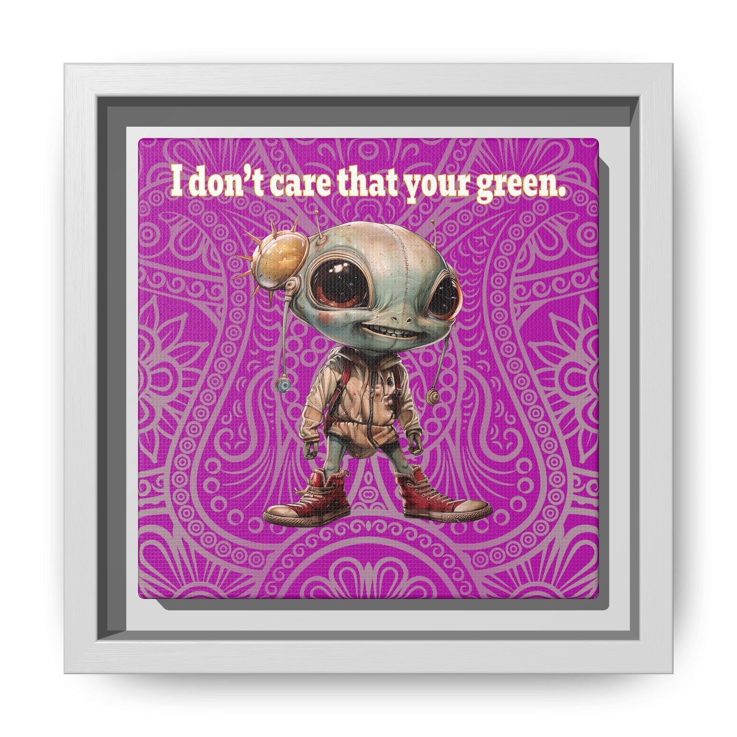 I don't care that your green - framed canvas art (pink swirl)