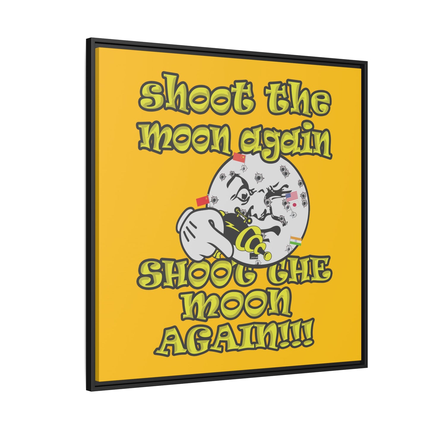 shoot the moon again - framed canvas art (yellow)