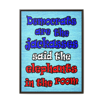 donkeys and elephants - framed canvas art (faded blue)