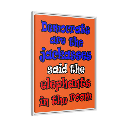 donkeys and elephants - framed canvas art (orange)