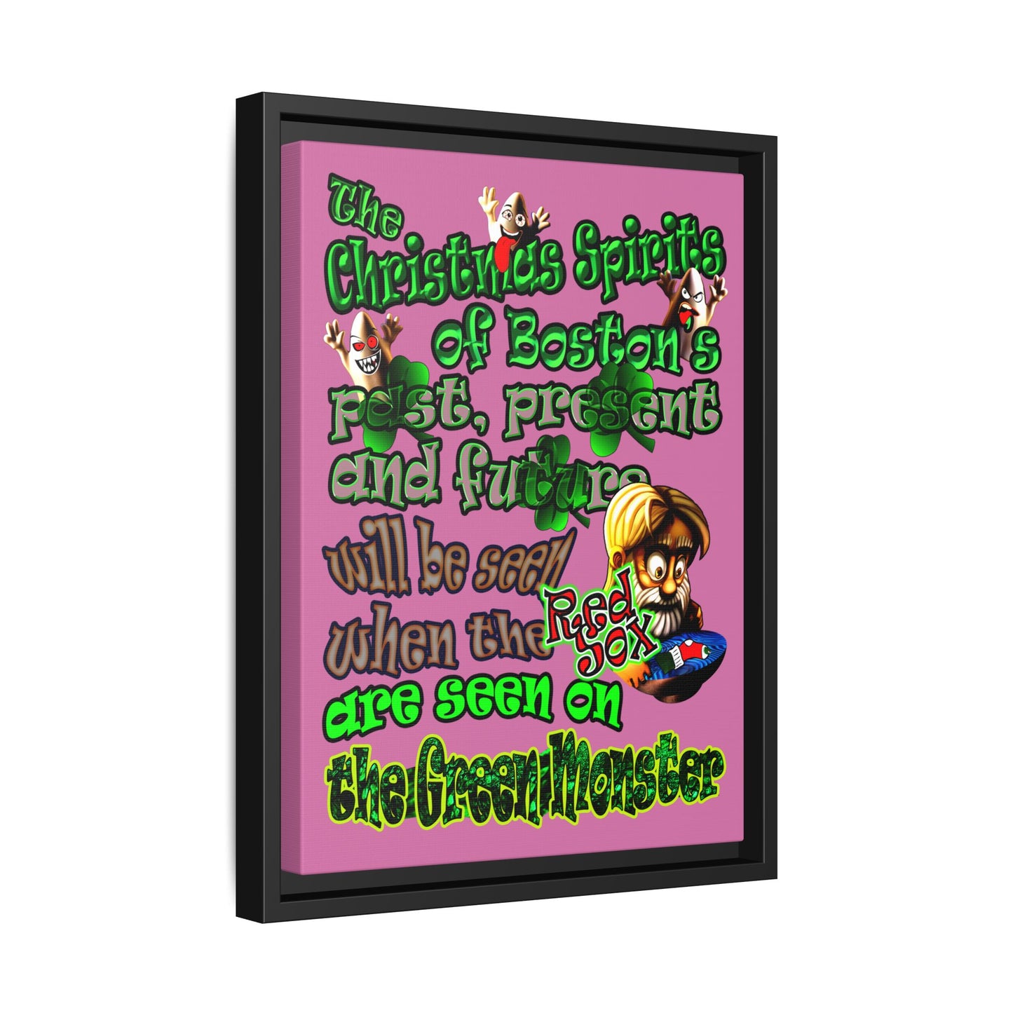 christmas spirits of boston - framed canvas art (light pink)