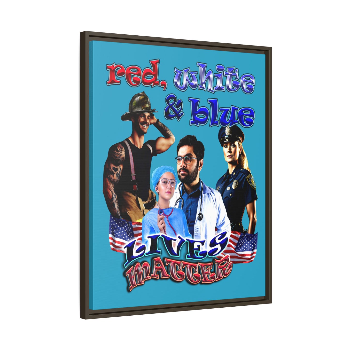 rw&b lives matter - framed canvas art (turquoise)