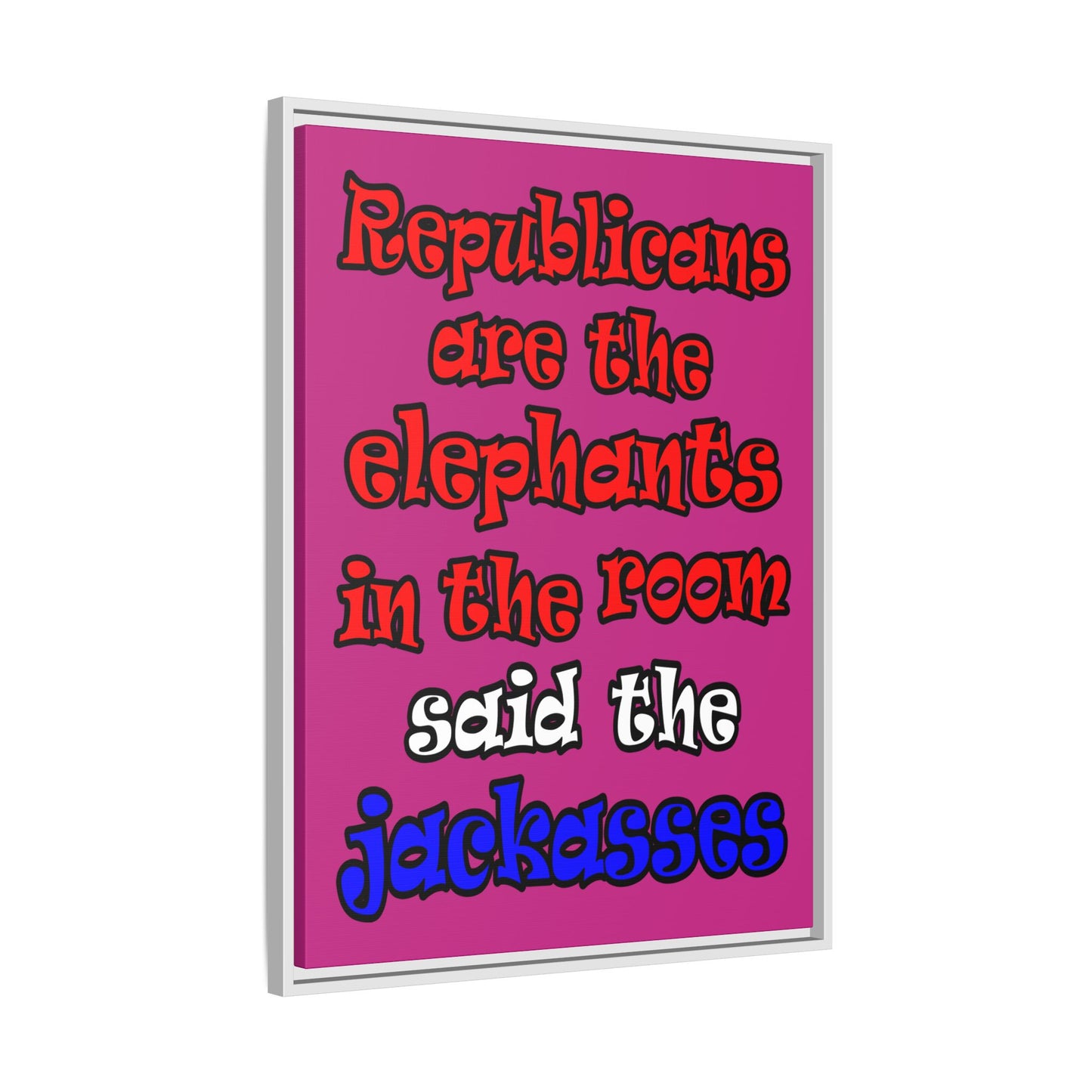 donkeys and elephants - framed canvas art (pink)
