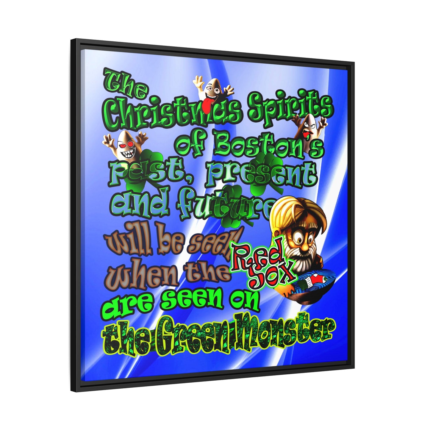 christmas spirits of boston - framed canvas art (blue-white wave)