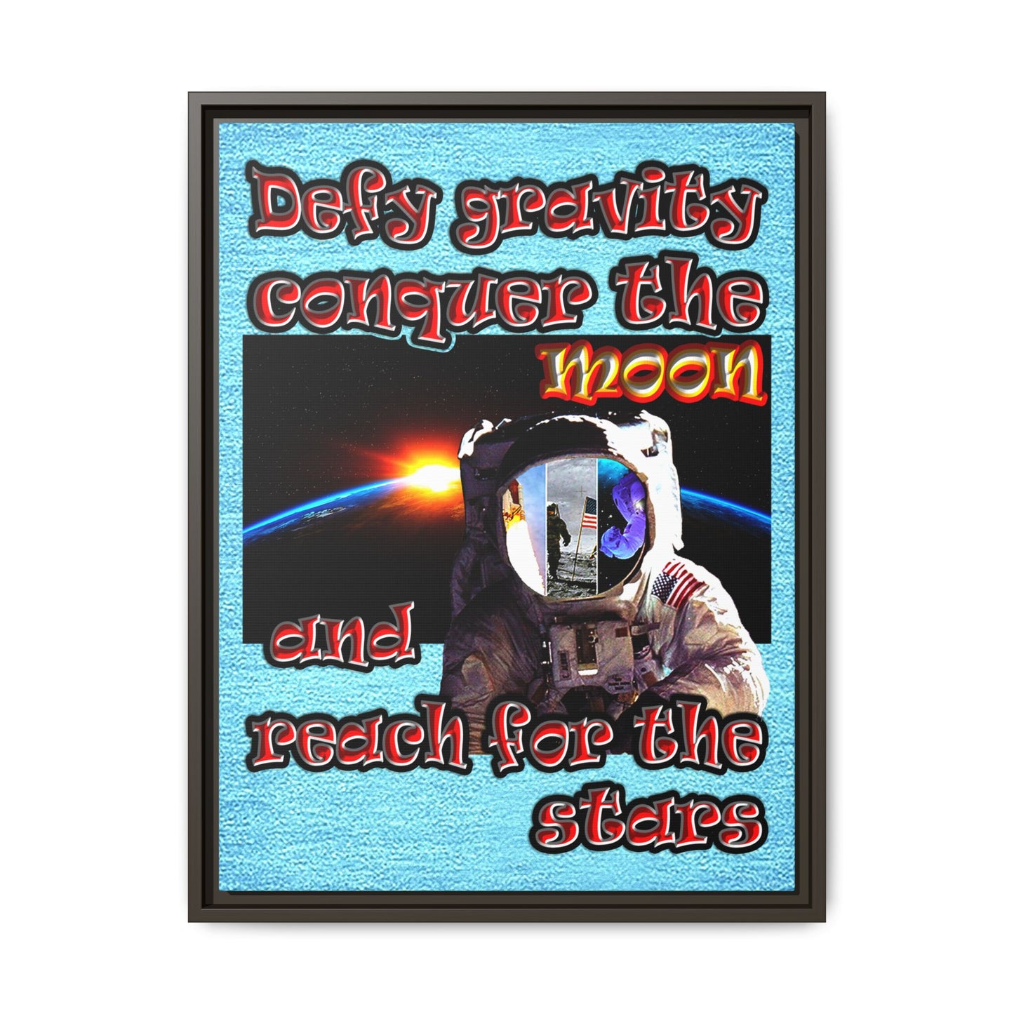 defy conquer reach - framed canvas art (faded blue)