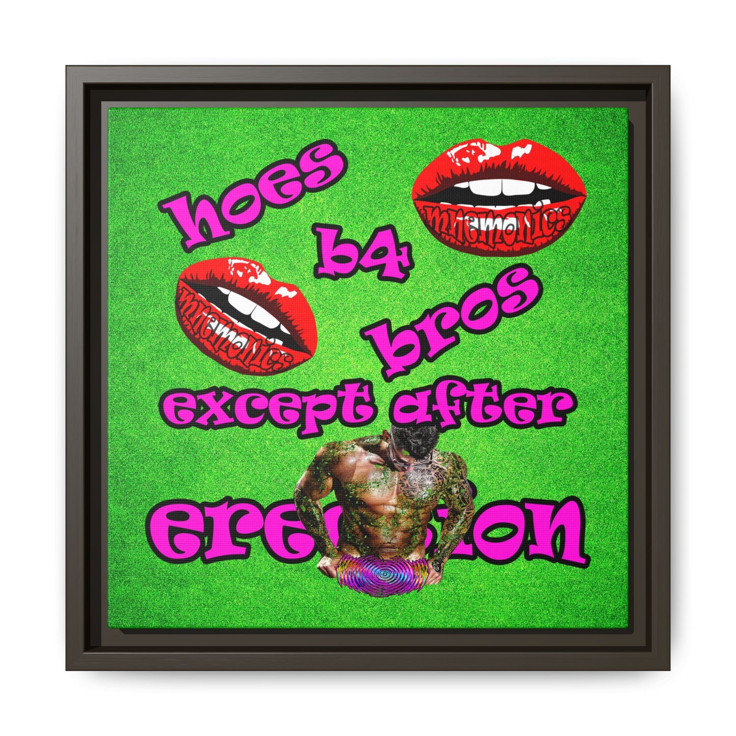 hoes b4 bros - framed canvas art (green turf)