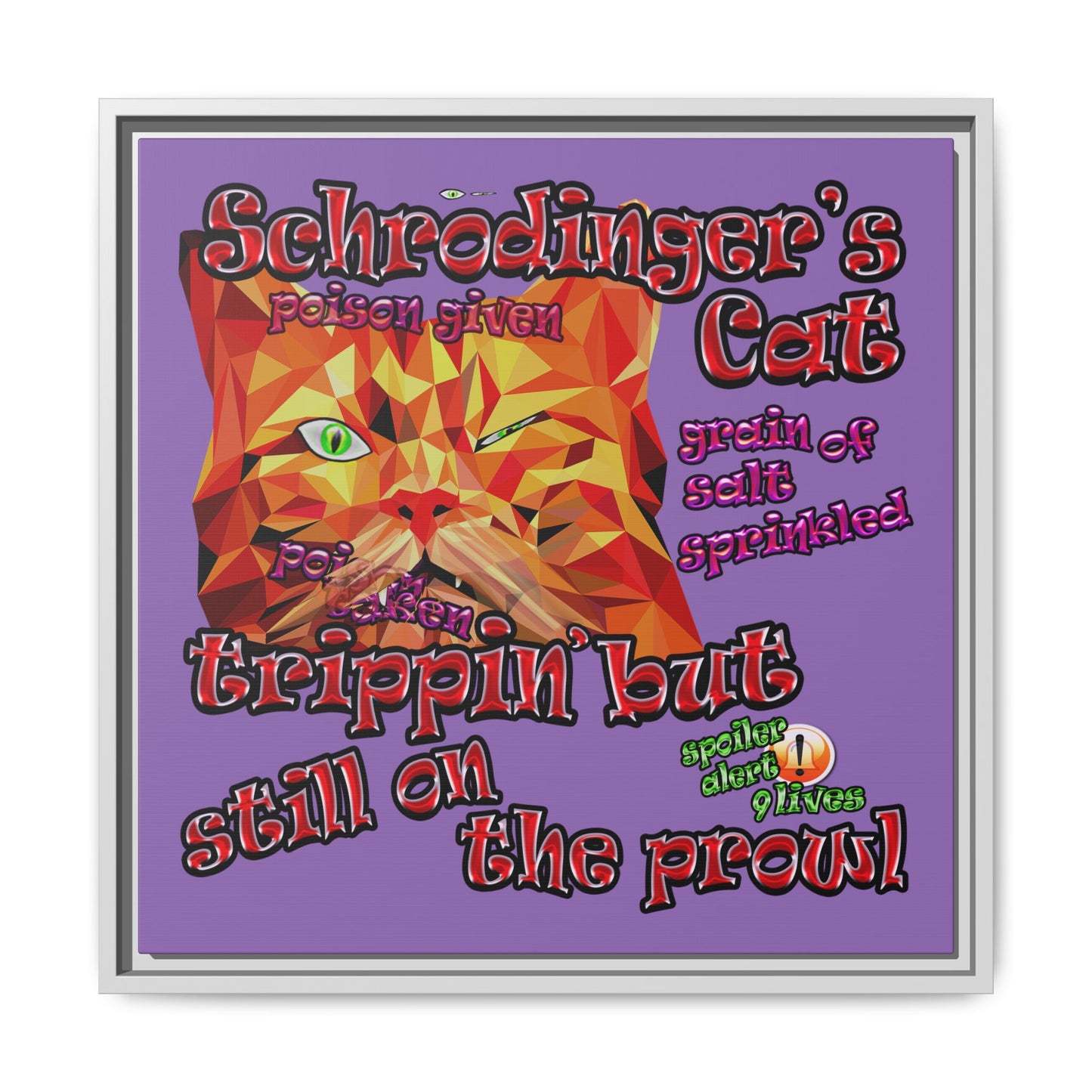 schrodinger's cat - framed canvas art (light purple)