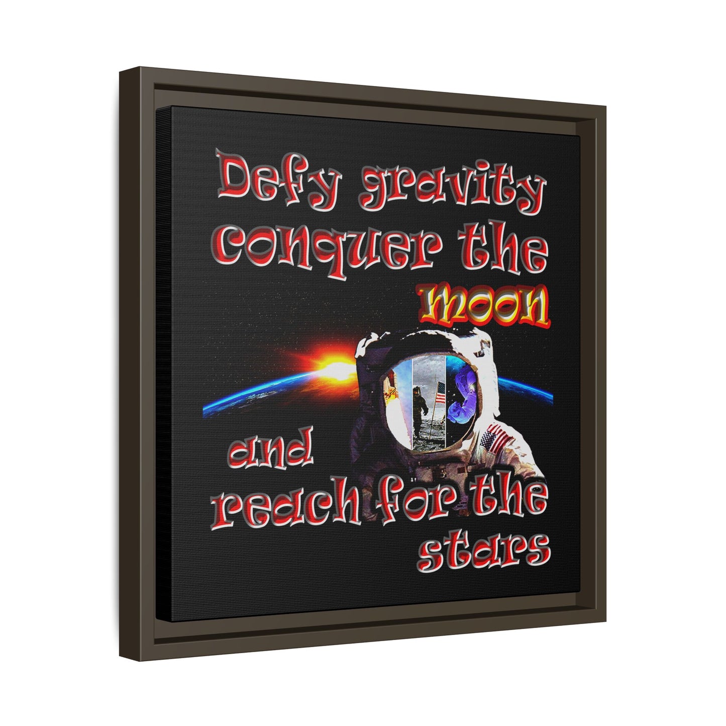 defy conquer reach - framed canvas art (black)