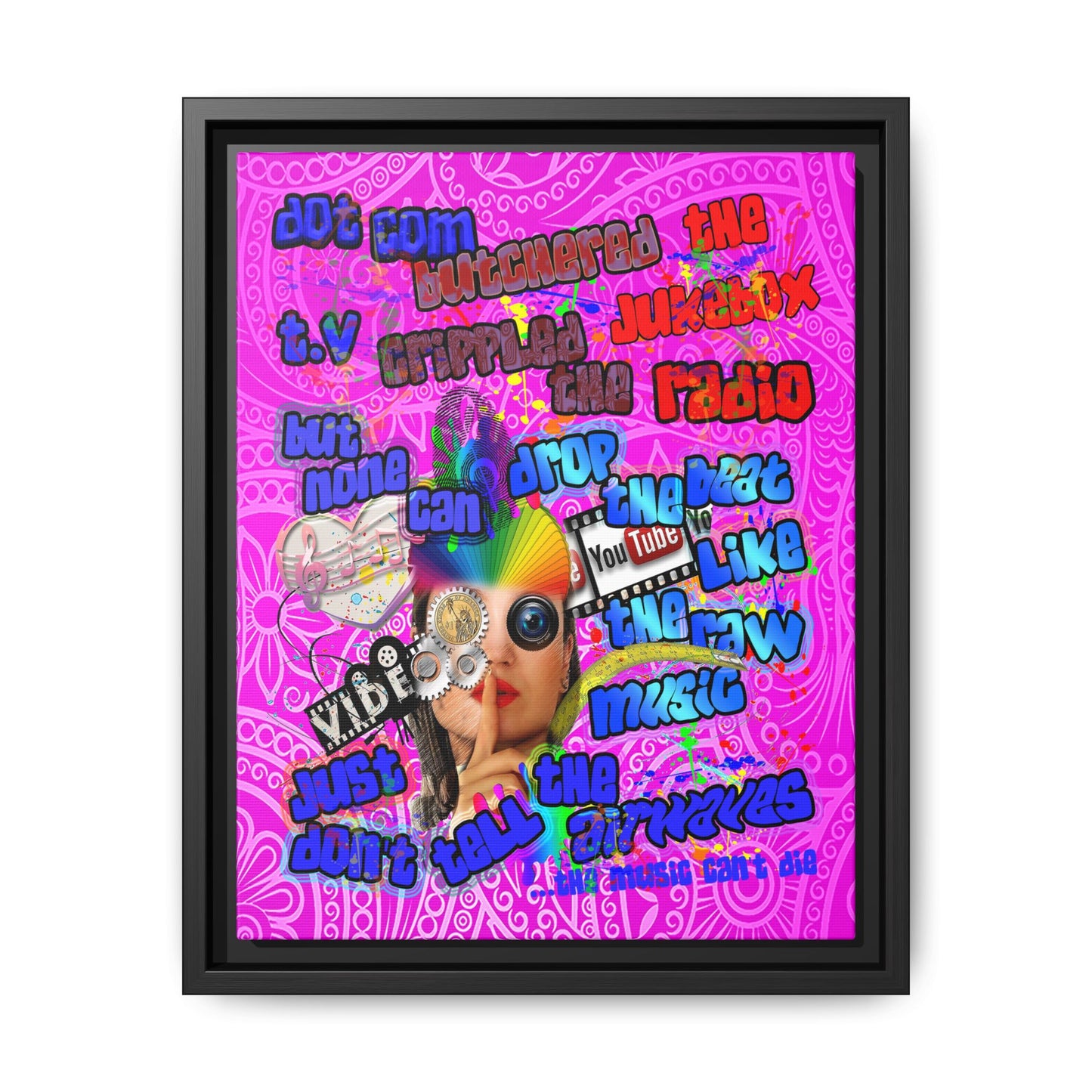 drop the beat - framed canvas art (pink swirl)