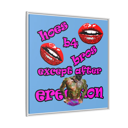 hoes b4 bros - framed canvas art (light blue)