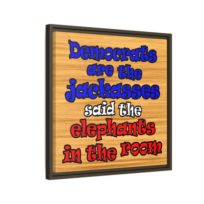 donkeys and elephants - framed canvas art (butterscotch wood finish)