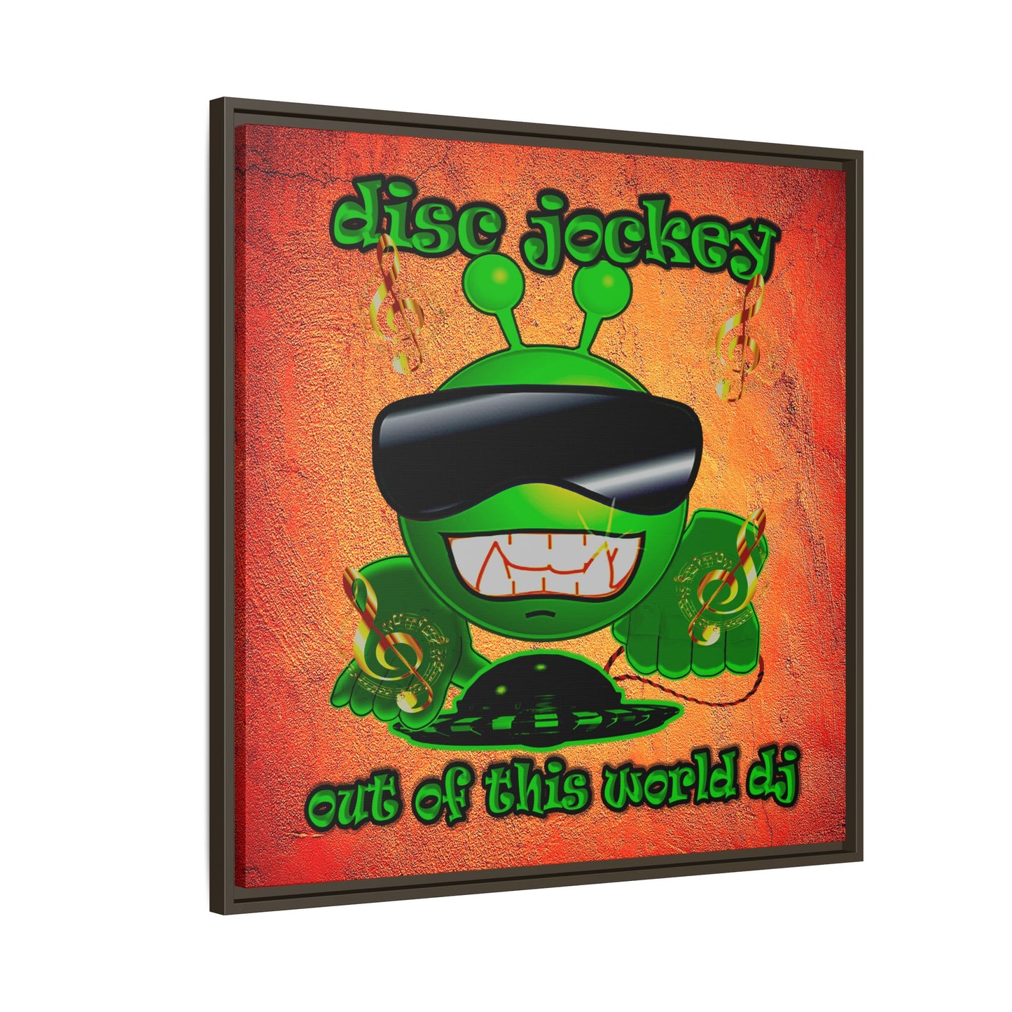 disc jockey - framed canvas art (burnt orange)