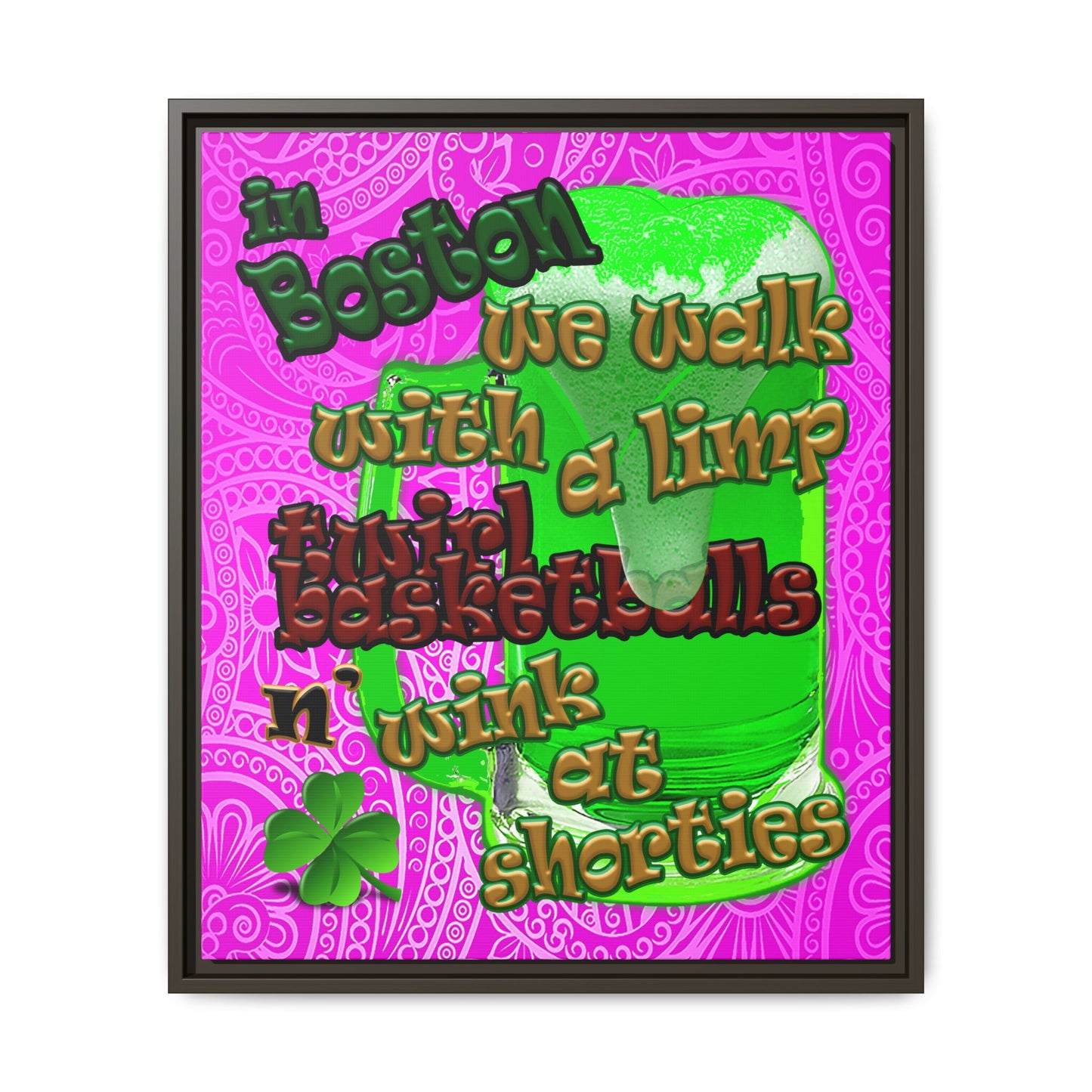 celtics logo - framed canvas art (pink swirl)
