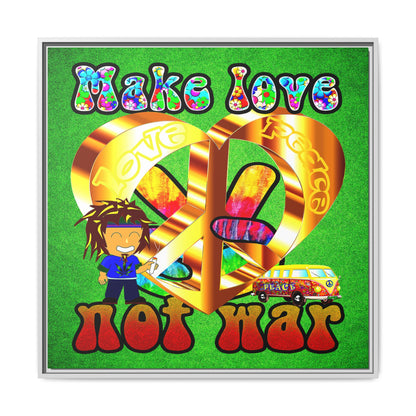 love peace - framed canvas art (green turf)