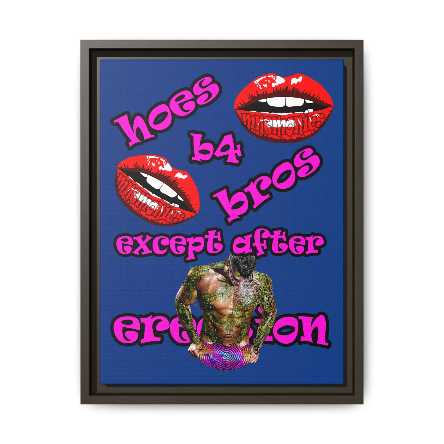hoes b4 bros - framed canvas art (dark blue)