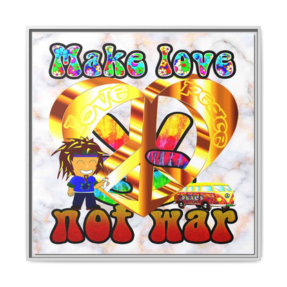 love peace - framed canvas art (white marble)