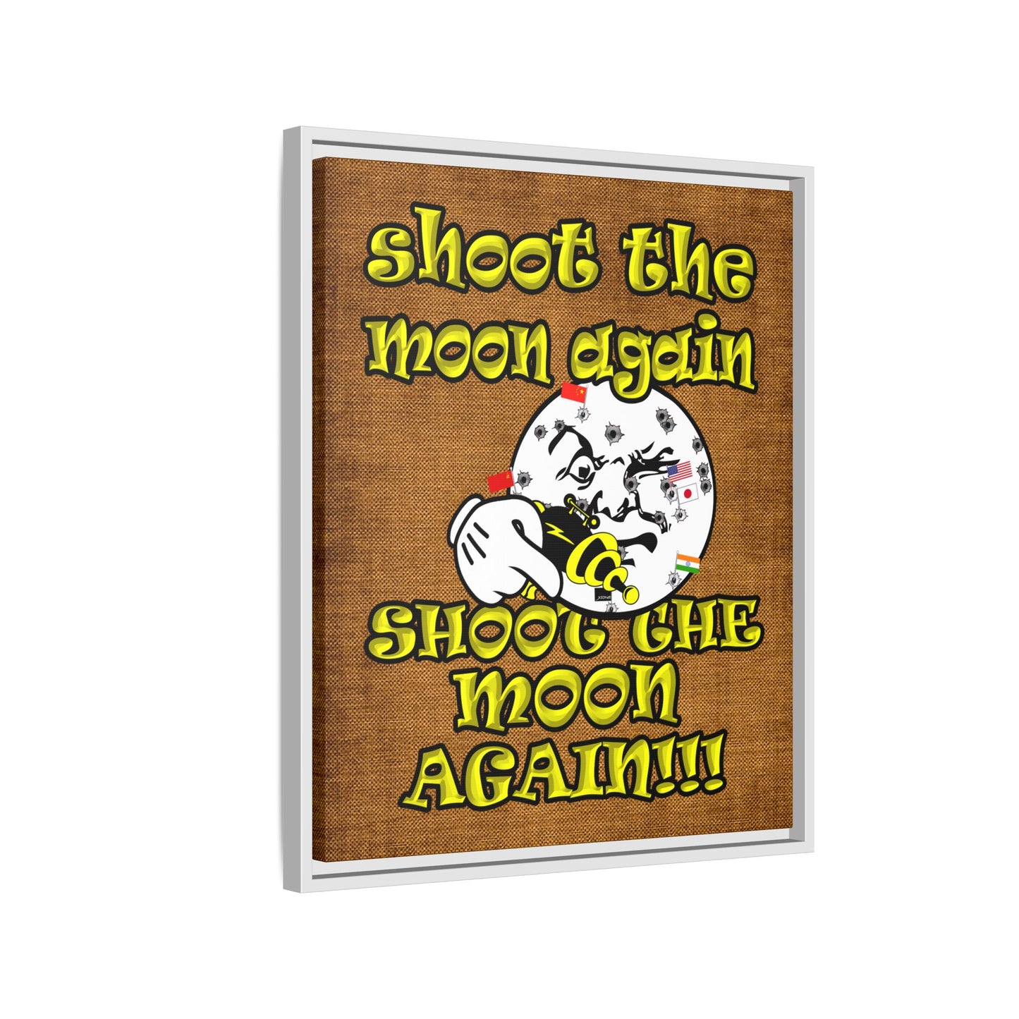 shoot the moon again - framed canvas art (brown papyrus)