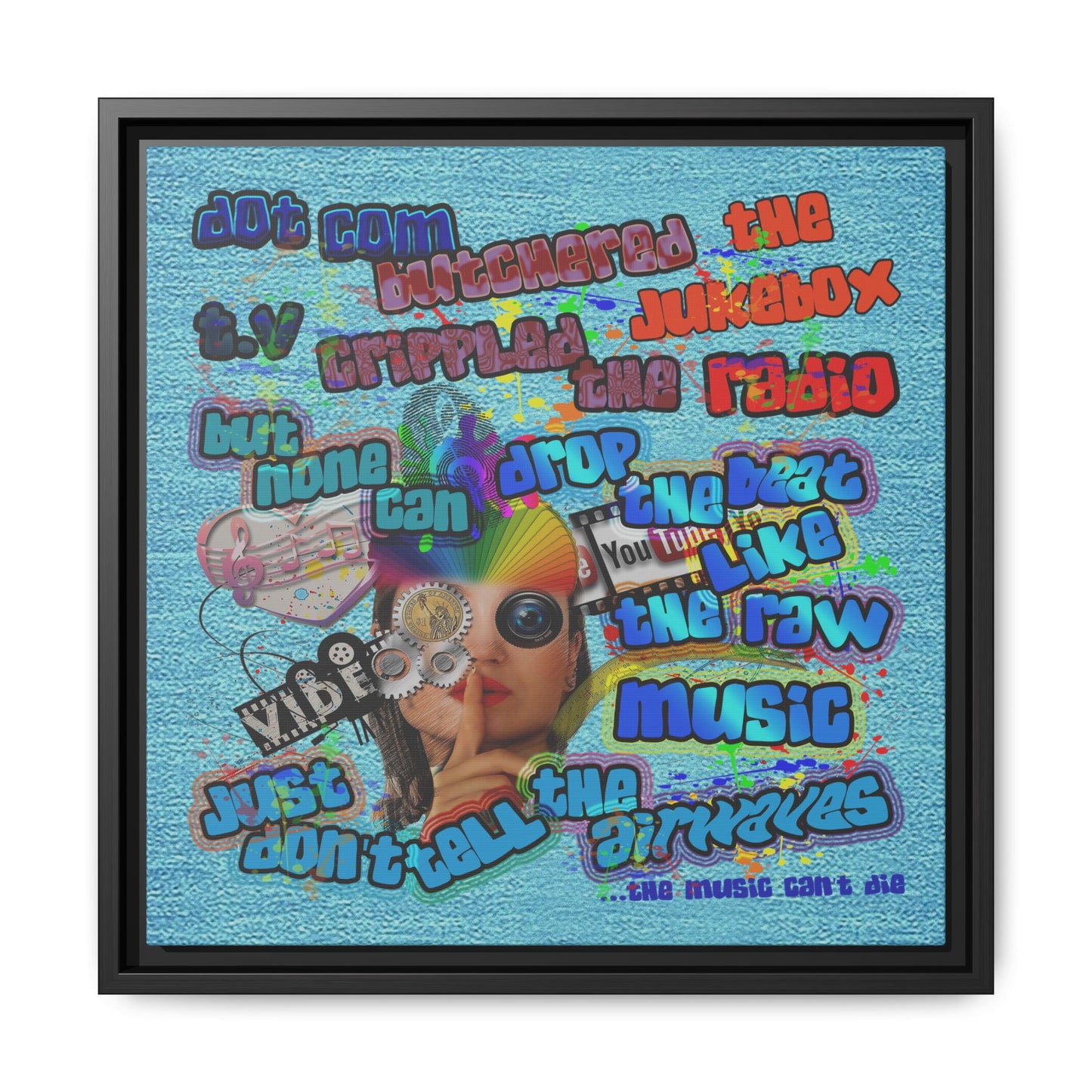 drop the beat - framed canvas art (faded blue)