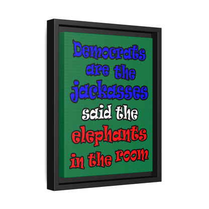 donkeys and elephants - framed canvas art (dark green)