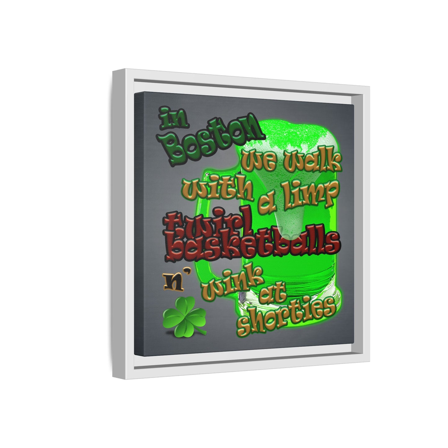 celtics logo - framed canvas art (grey-light grey)