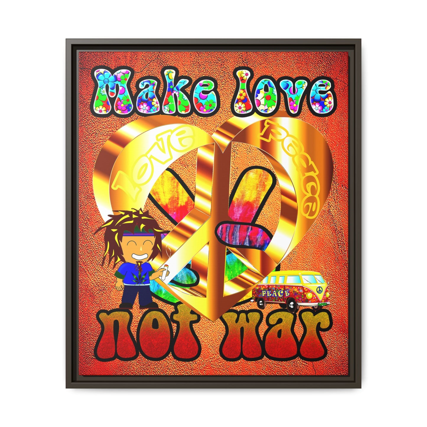 love peace - framed canvas art (burnt orange)