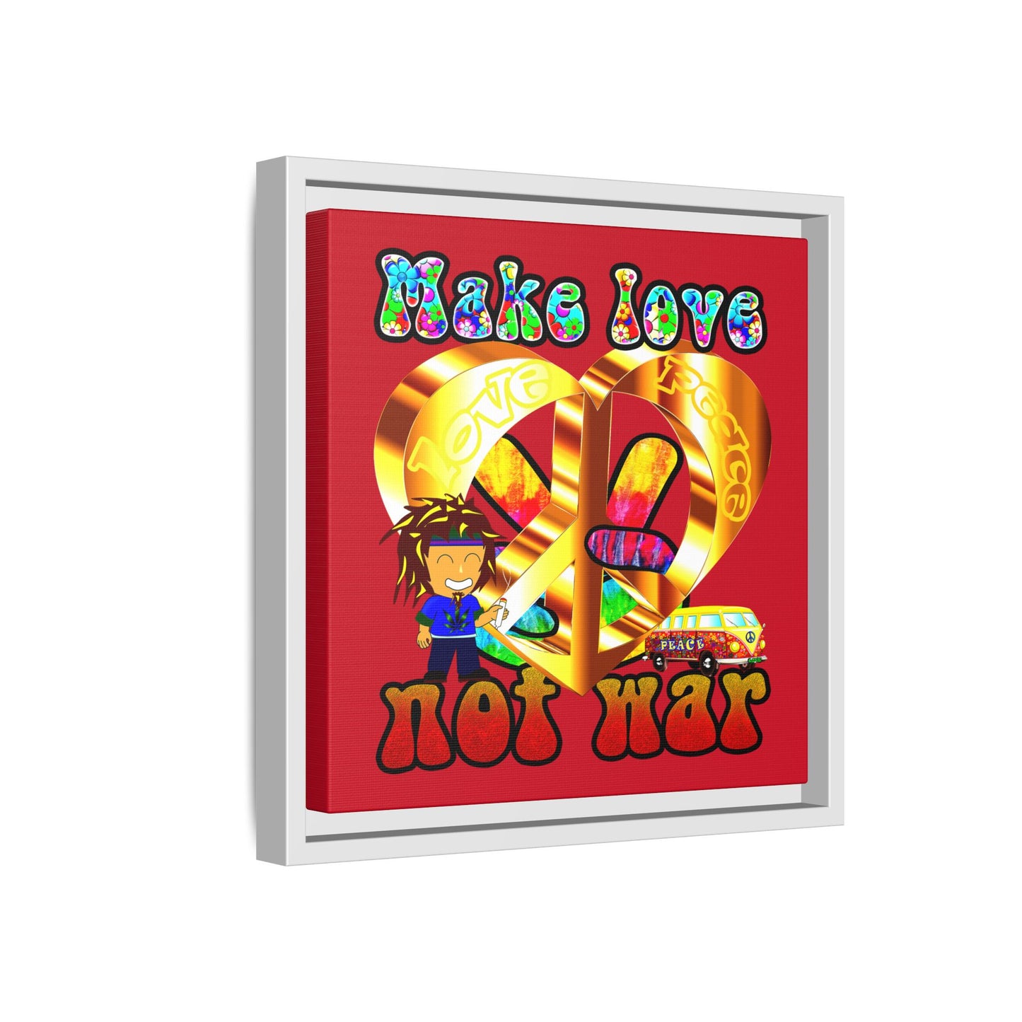 love peace - framed canvas art (dark red)