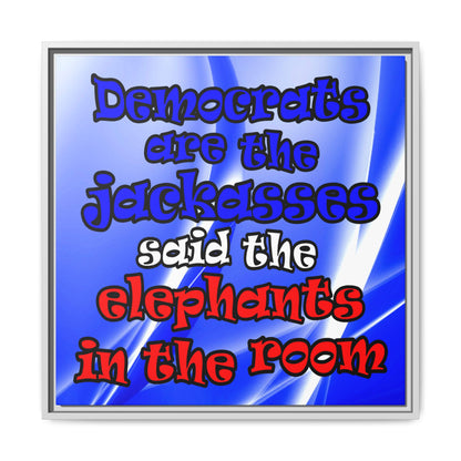 donkeys and elephants - framed canvas art (blue-white wave)