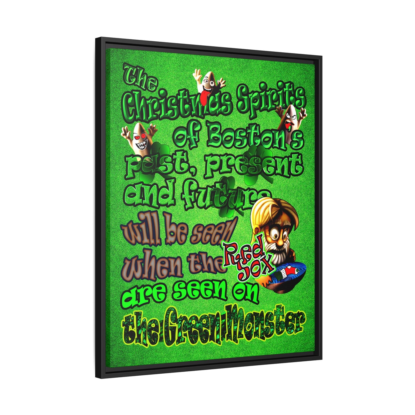christmas spirits of boston - framed canvas art (green turf)