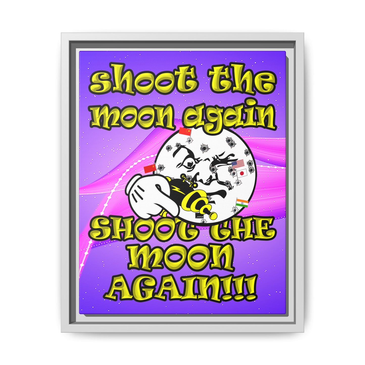 shoot the moon again - framed canvas art (purple-pink wave)