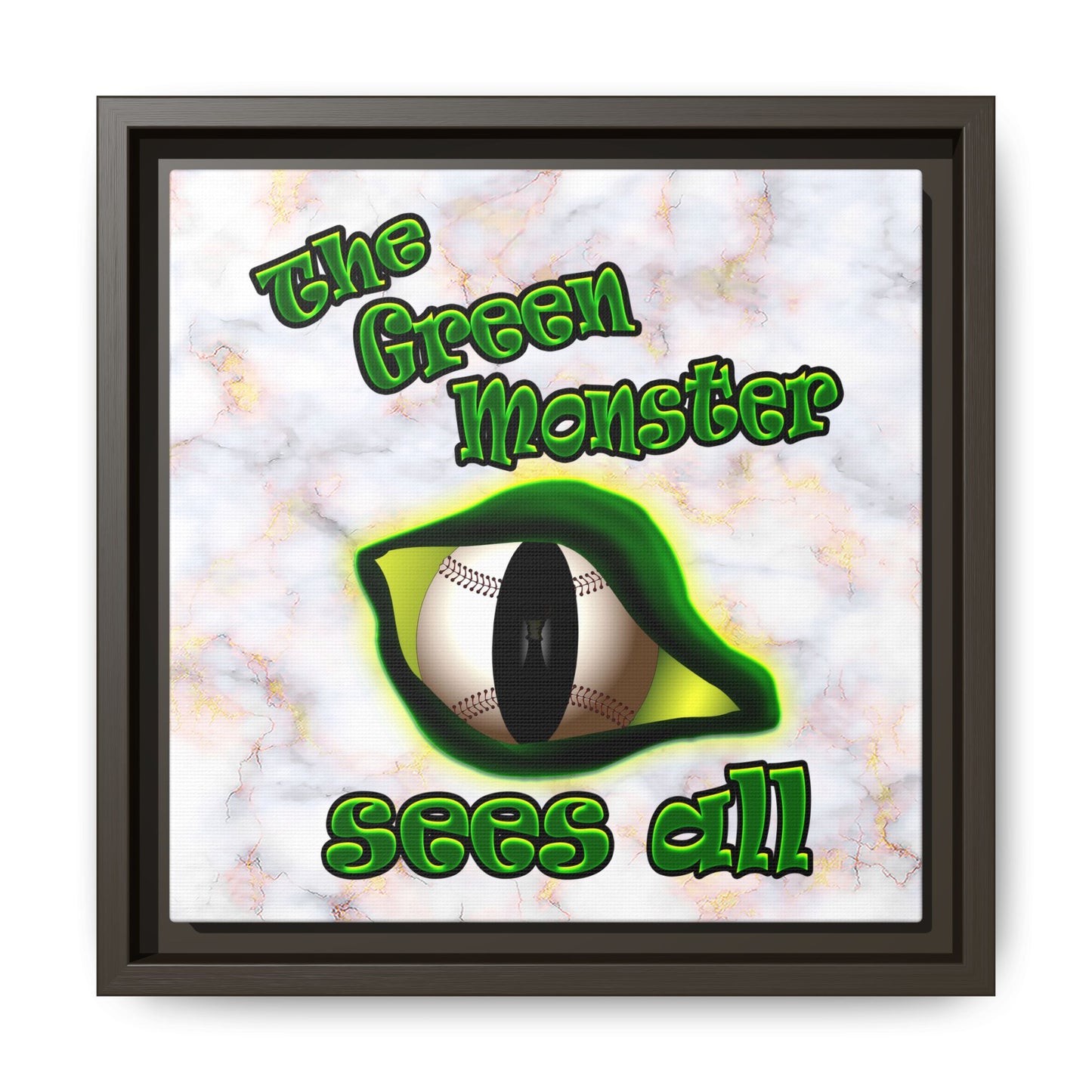 green monster - framed canvas art (white marble)