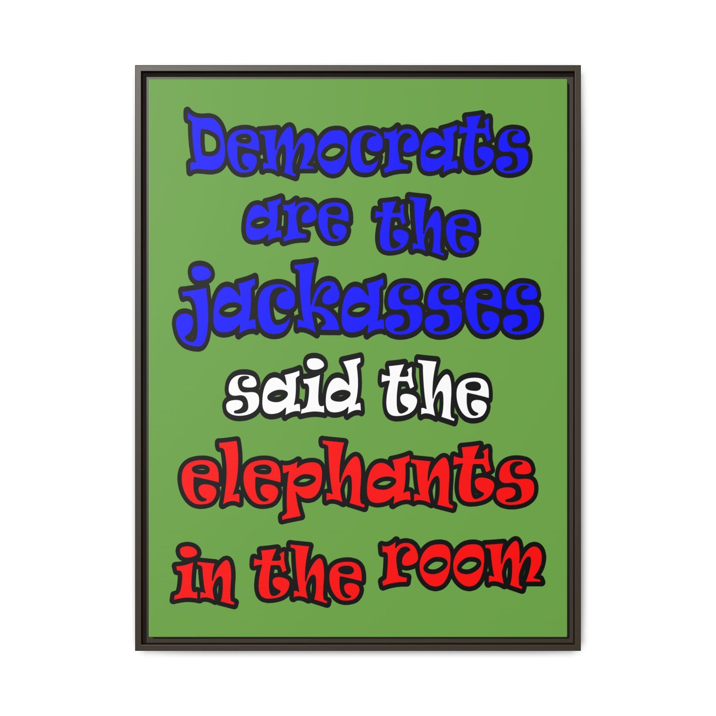 donkeys and elephants - framed canvas art (green)