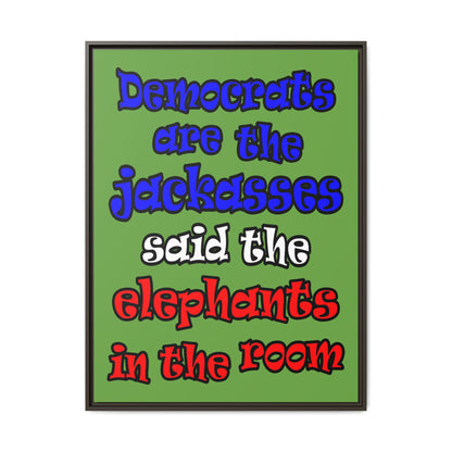 donkeys and elephants - framed canvas art (green)