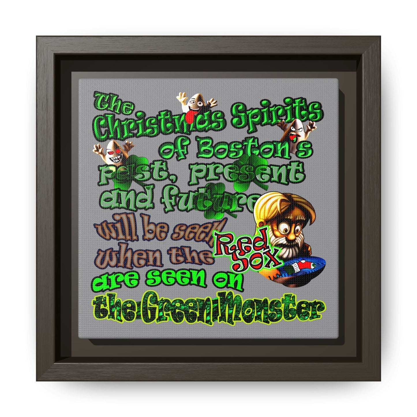 christmas spirits of boston - framed canvas art (grey)