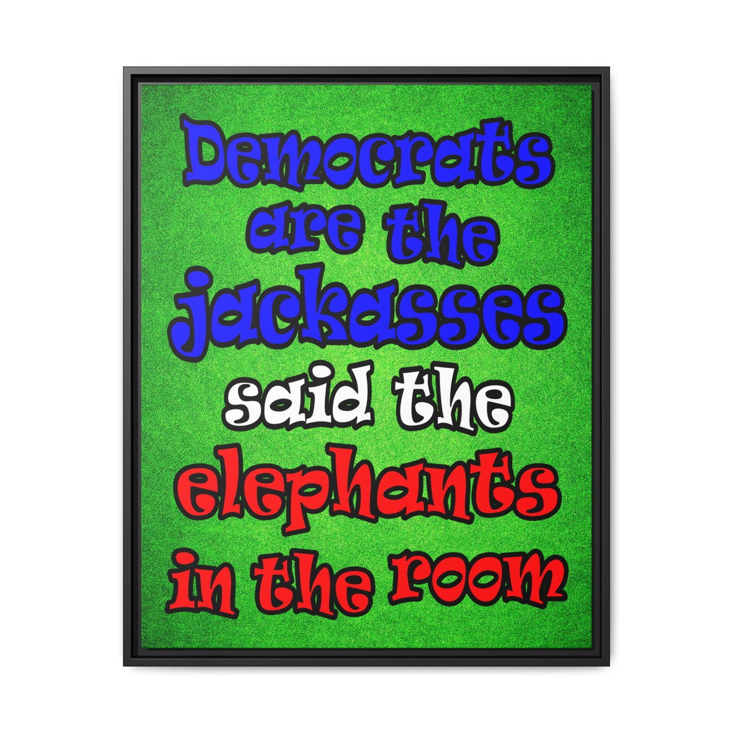 donkeys and elephants - framed canvas art (green turf)