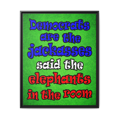 donkeys and elephants - framed canvas art (green turf)