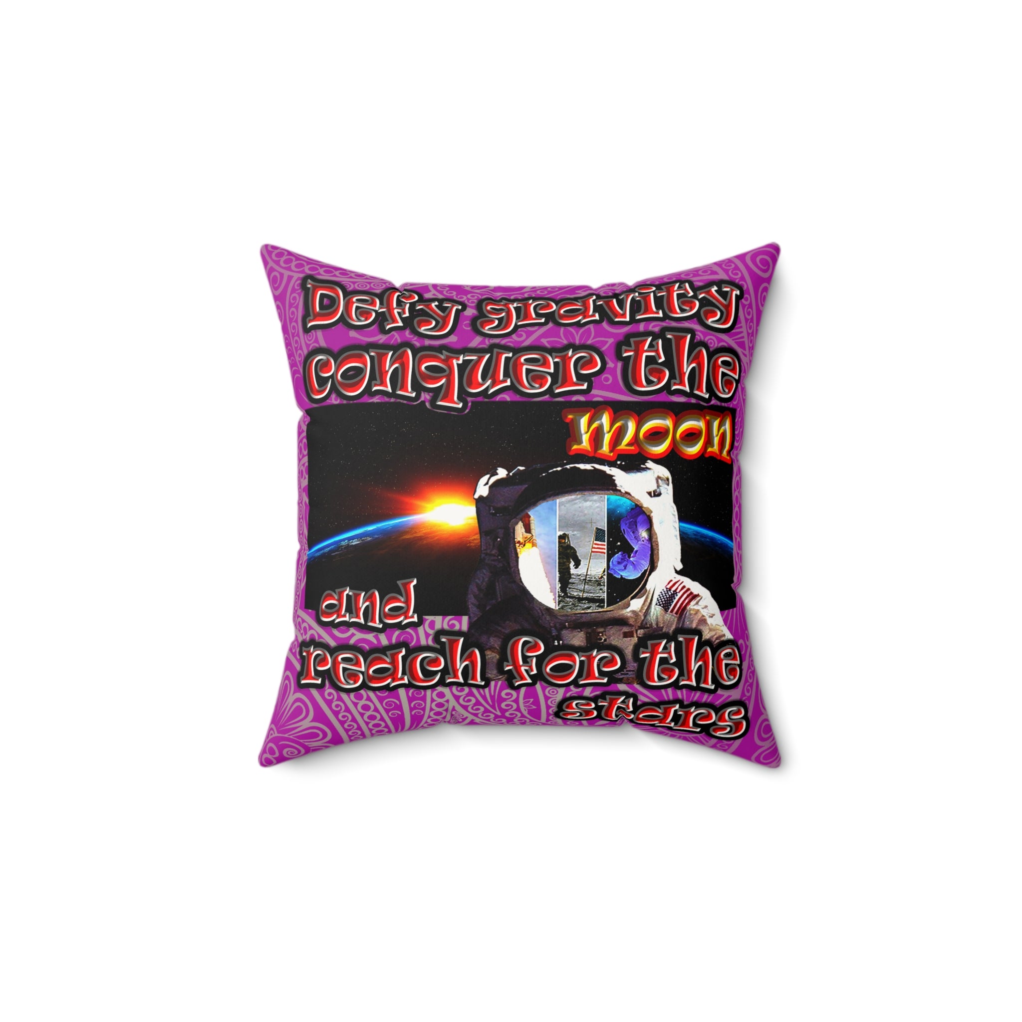 defy conquer reach - Faux Suede Square Pillow - (pink swirl)