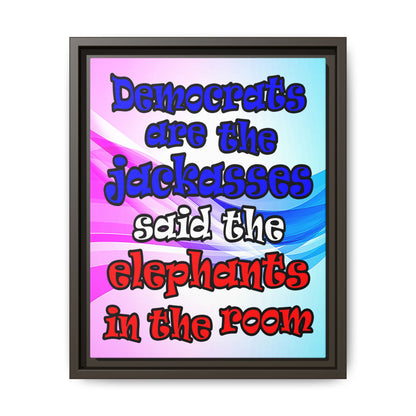 donkeys and elephants - framed canvas art (light blue-pink wave)