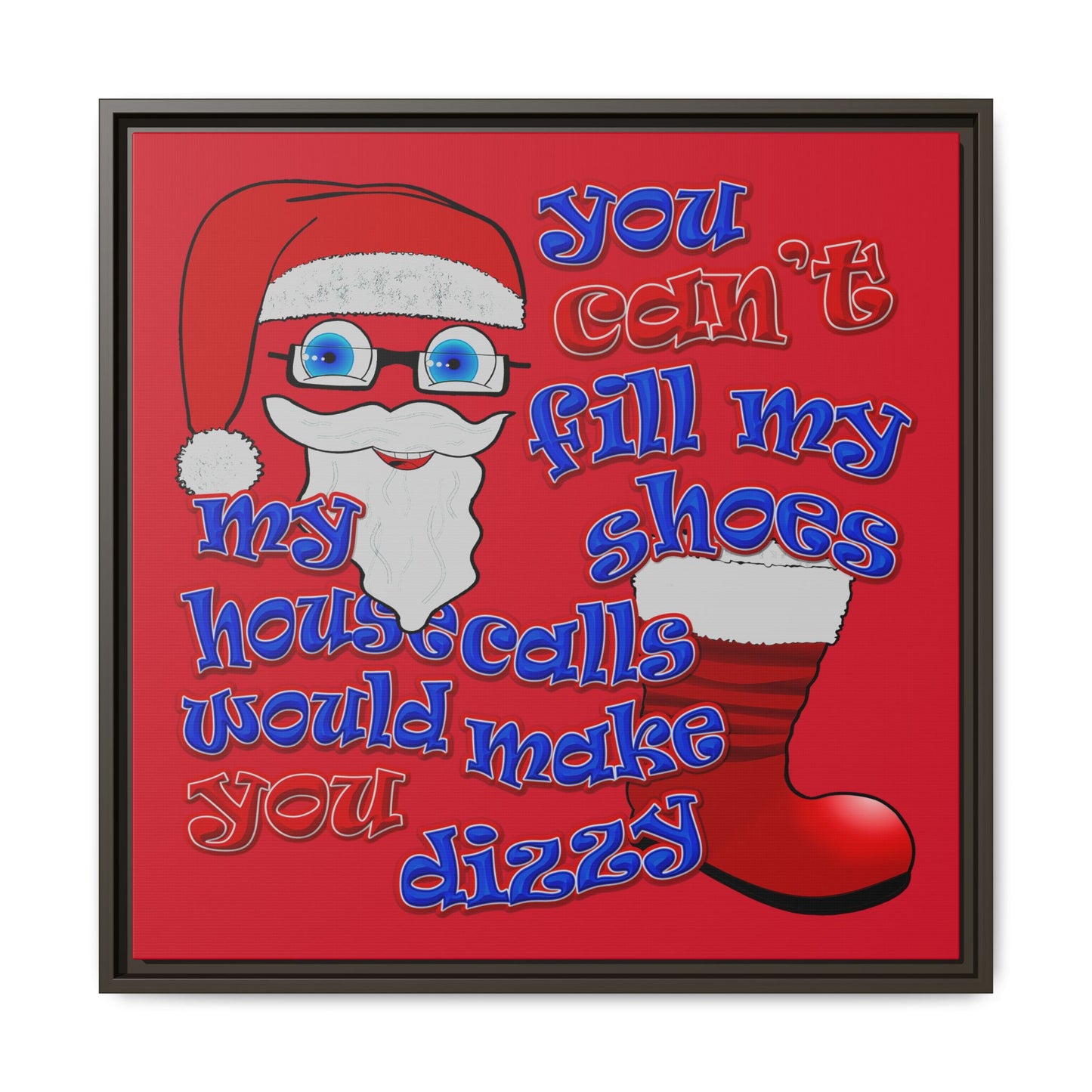 santa's shoes - framed canvas art (dark red)
